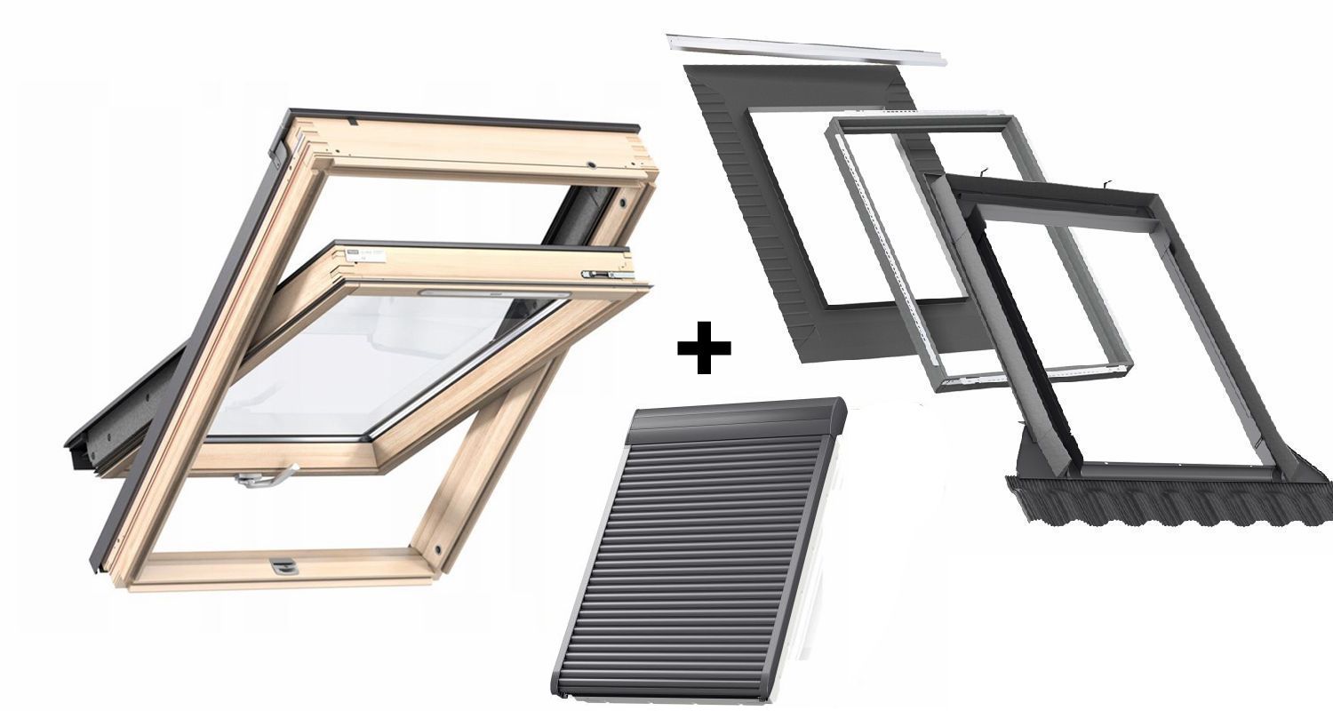 Pakiet okno VELUX GLL 1061B MK06 78x118 + kołnierz EDW 2000 MK06 78x118 z ramą izolacyjną BDX + roleta SML